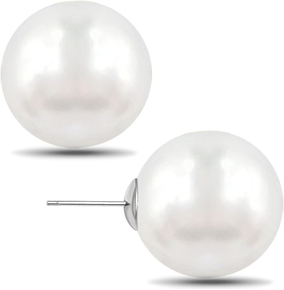 Big Pearl Earrings - Extra Oversized Classic Faux Round Large Simulated Pearl Studs for Women,Hyp... | Amazon (US)