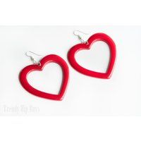 Heart Earrings, Red Earrings, Hoop Earrings, Large Earrings , Red Dangle Handmade Earrings | Etsy (US)