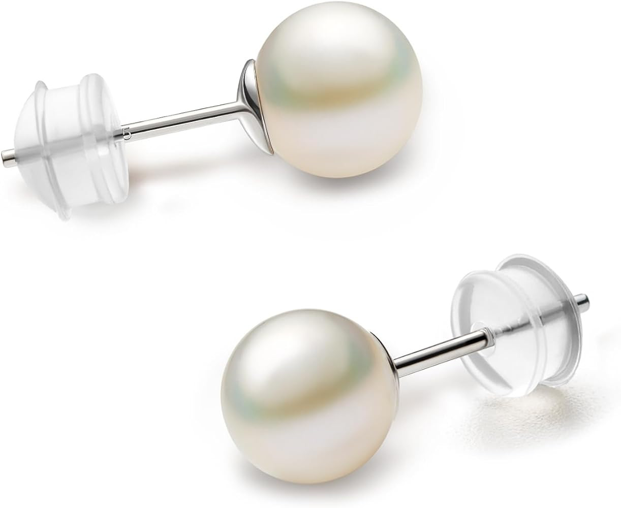 NORBU S925, AAAA+ Round Freshwater Stud Pearl Earrings for Women, Timeless Elegant Gifts for Mom ... | Amazon (US)