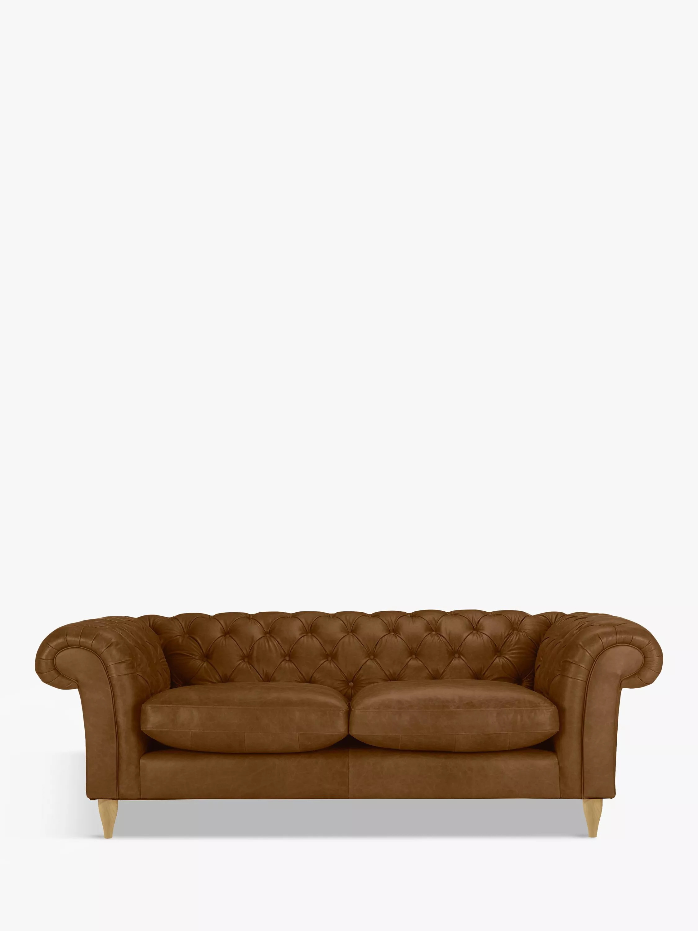 John Lewis Cromwell Chesterfield Grand 4 Seater Leather Sofa, Light Leg, Demetra Light Tan | John Lewis (UK)