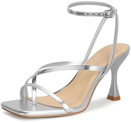 Women's Strappy High Heels Sandals Square Open Toe Ankle Strap Slingback Thong Stilettos Shoes fo... | Amazon (US)