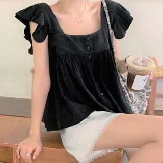 Short-Sleeve Plain Babydoll Blouse | YesStyle Global