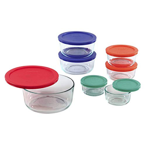 Pyrex Simply Store 14-Pc Glass Food Storage Container Set with Lid, 7-Cup, 4-Cup, 2-Cup & 1-Cup Roun | Amazon (US)