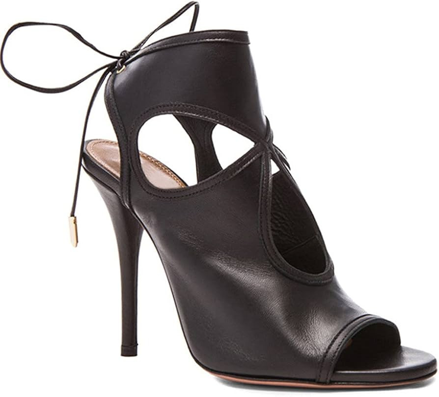 LEBE High Heels Fashion Hollow Fish Mouth Open Toe High Heel Sandals Plus Size Party Shoes-Black|... | Amazon (US)