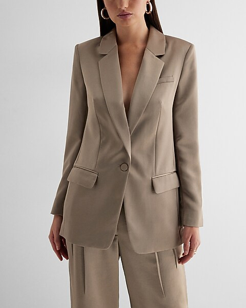 Satin One Button Cinched Boyfriend Blazer | Express