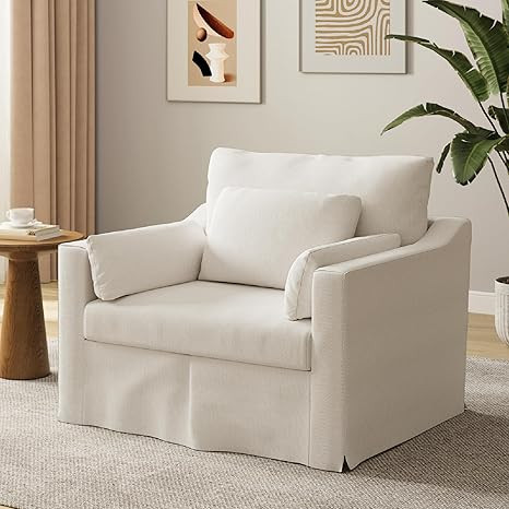 Oversized Accent Chair, 42 Inch Wide Slipcovered Sofa Chair with 3 Throw Pillows, Comfy Reading C... | Amazon (US)