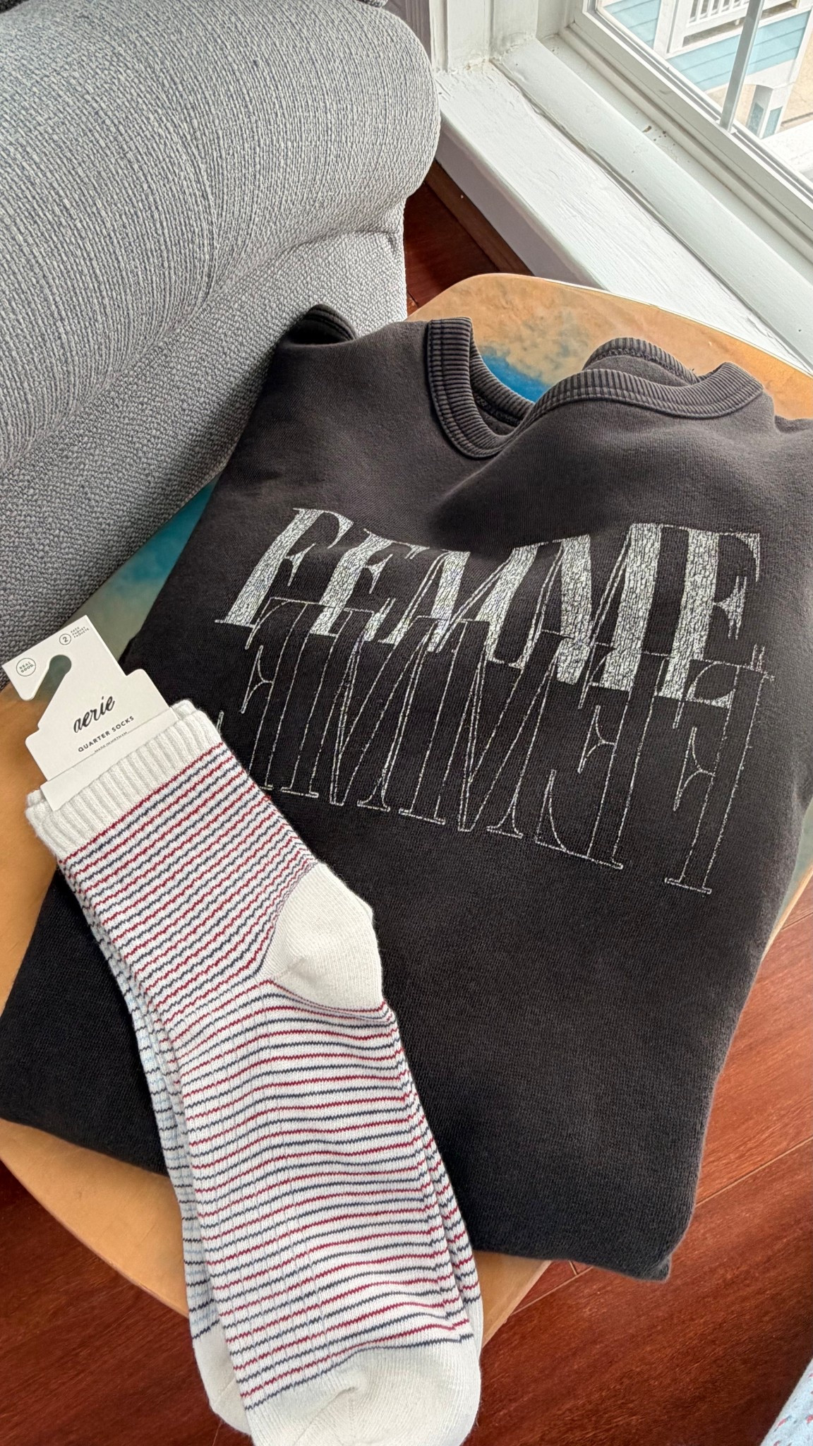 Such a cute “tres chic” sweatshirt from @Aerie and the softest cotton socks!

#LTKgrwm #LTKootd #LTKmomlife