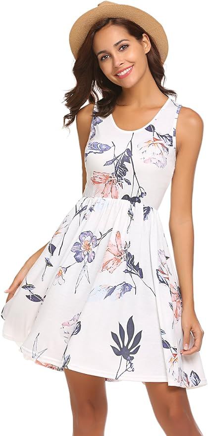 Women's Casual Tank Dress Summer Beach Sleeveless Sundress Floral Mini Dress | Amazon (US)