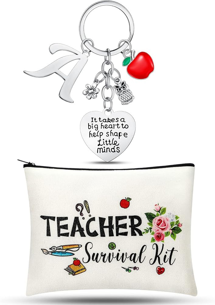 Teacher Appreciation Gifts Set Teacher Keychain with Initial, Thank You Teacher Kit Makeup Pouch ... | Amazon (US)
