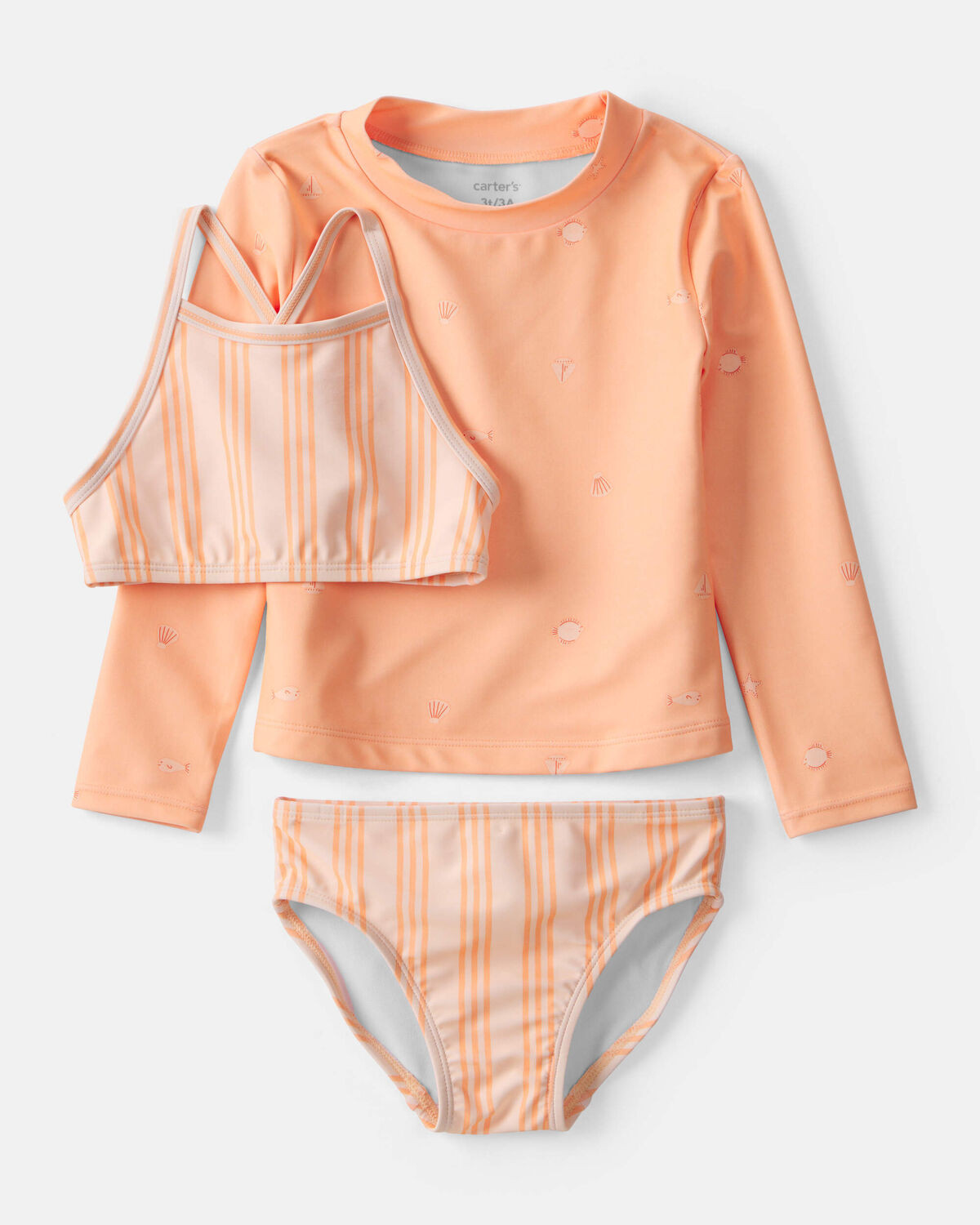 Toddler Girl 3-Piece Striped Rashguard Swimsuit Set - Orange | Carter's | Carter's Inc