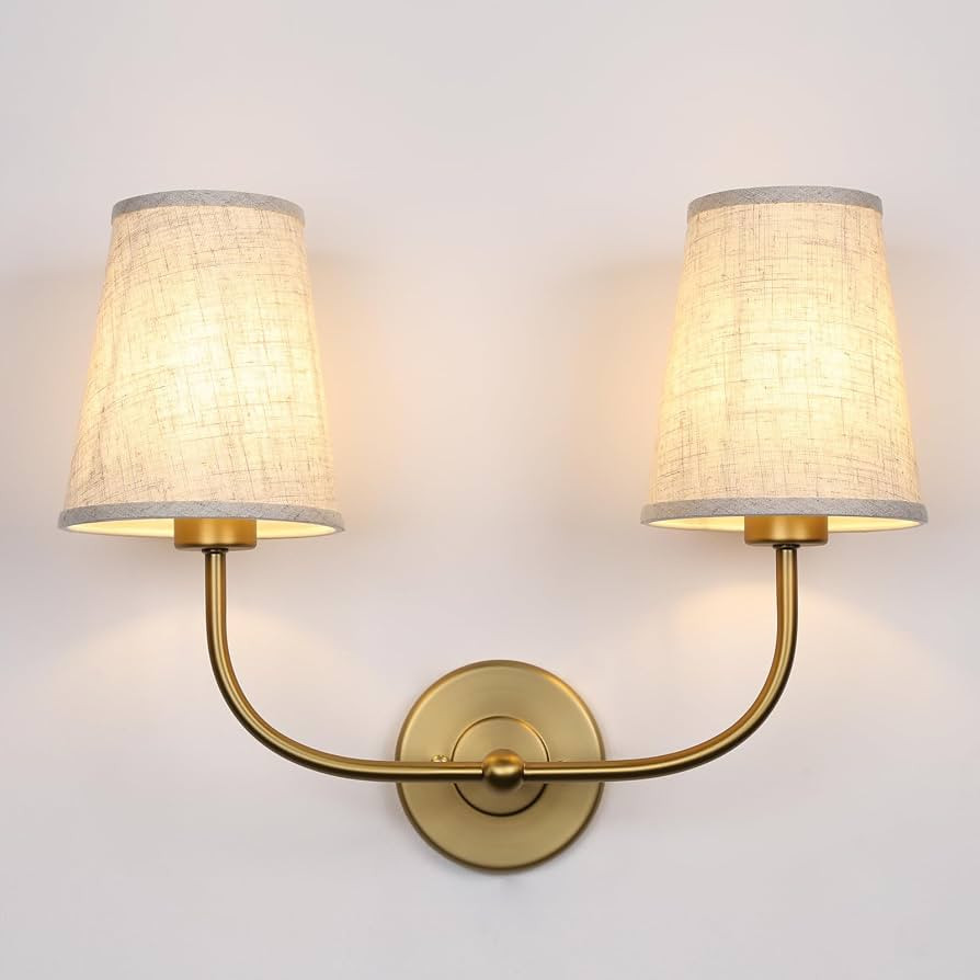 2-Lights Wall Sconces with Funnel Linen Fabric Shades, Double Light Wall Lamps for Bedroom Living... | Amazon (US)