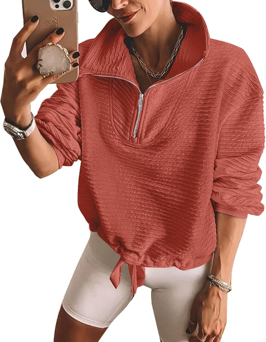 BTFBM Women Casual Half Zip Sweatshirts Lapel Drawstring Loose Long Sleeve Pullover 2023 Fall Win... | Amazon (US)