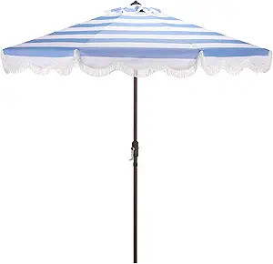 SAFAVIEH Outdoor Patio Furniture Collection – Lucerna 9 Ft Crank Patio Umbrella, Baby Blue Stri... | Amazon (US)