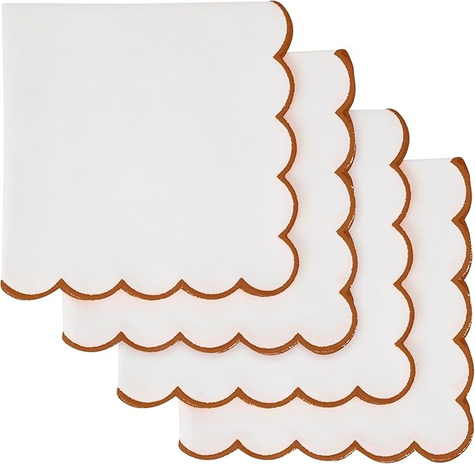 Amazon.com: Blue Needles Scalloped Embroidery Cloth Napkins - 100% Cotton Set of 4 White Cloth Na... | Amazon (US)