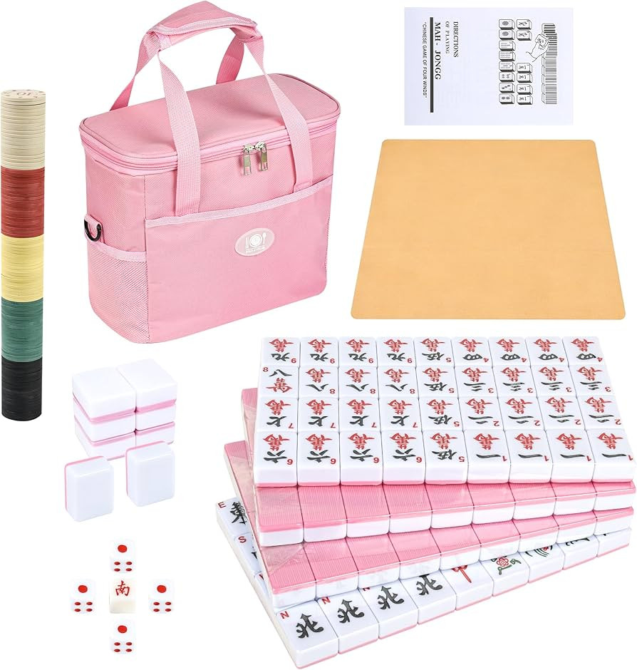 Chinese Mahjong Game Set, 144 Numbered Melamine 1.42" Size Tiles(Pink) and 8 Blank Tiles, with Pi... | Amazon (US)