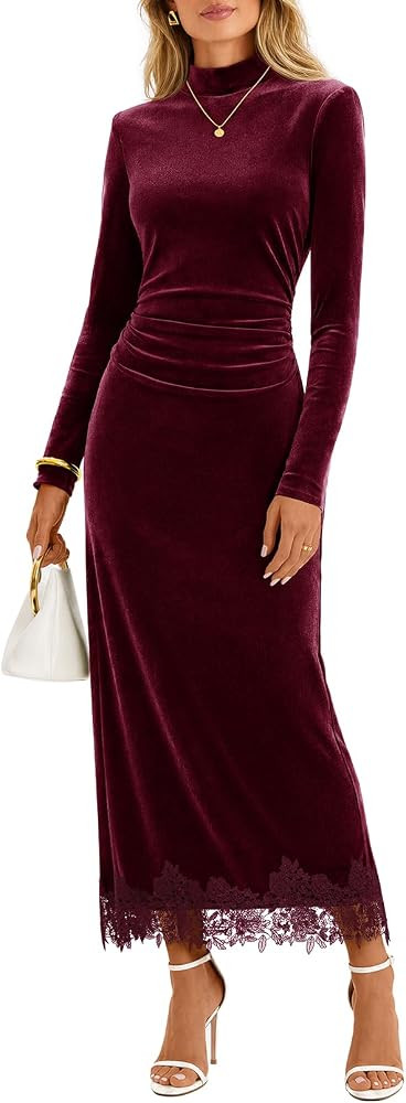 MEROKEETY Women's Velvet Lace Fall Wedding Guest Cocktail Maxi Dress | Amazon (US)