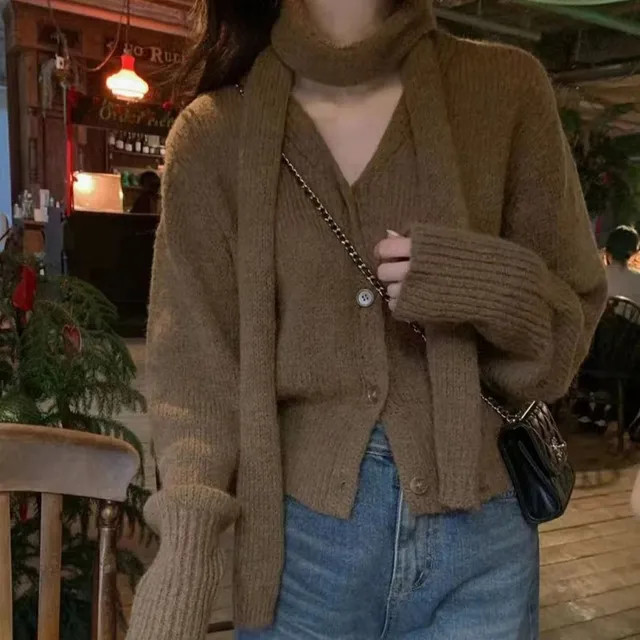 Ukiyo - V-Neck Button-Up Top / Scarf | YesStyle.com