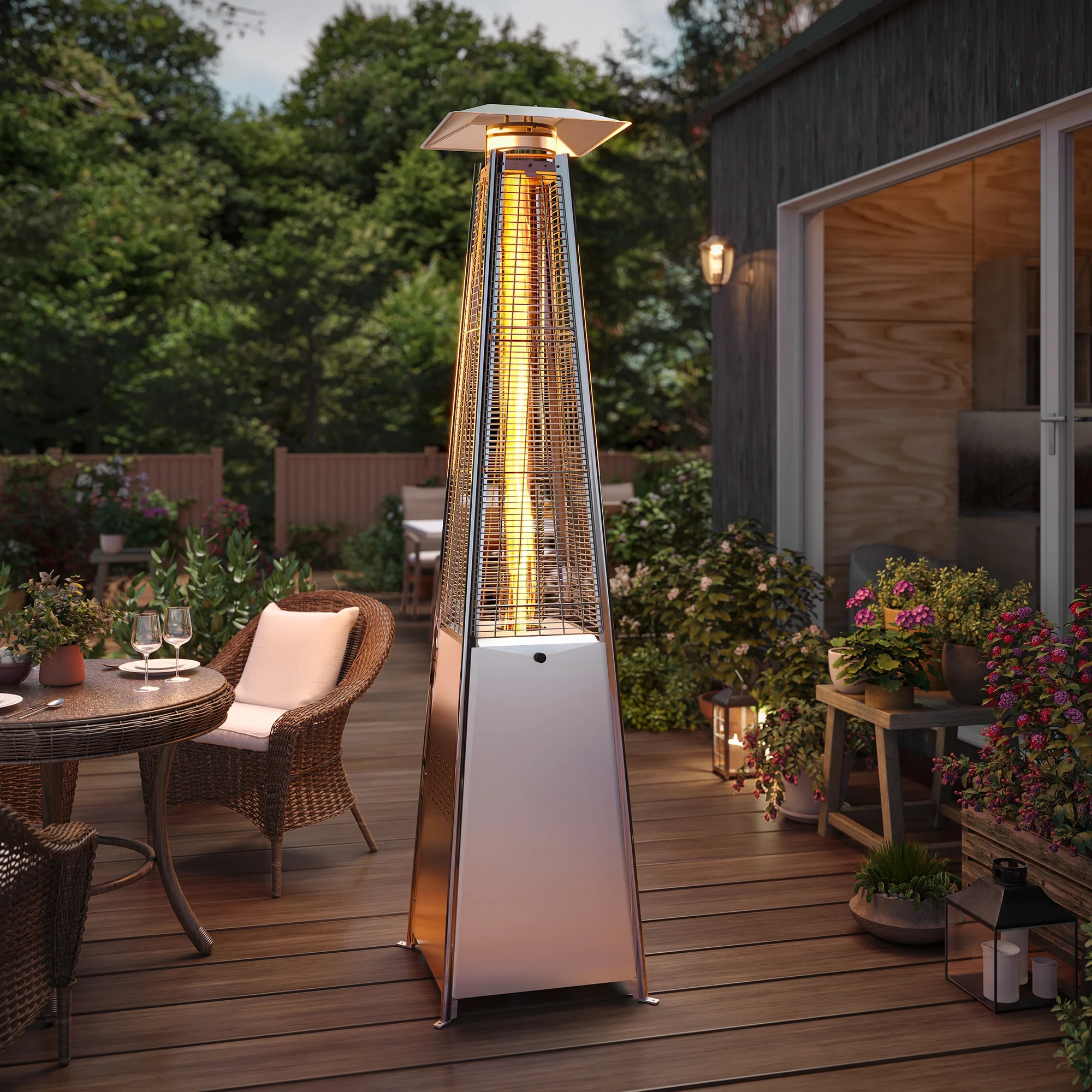 LAUSAINT HOME 87'' Tall Pyramid Patio Heater with Wheels, Glass Tube Flame Heating 48000 BTU & Du... | Walmart (US)