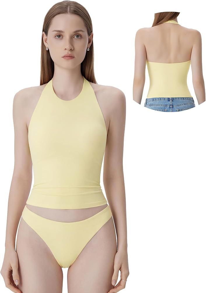 SUUKSESS Women Halter Padded Tank Tops Double Lined Backless Summer Going Out Tops | Amazon (US)