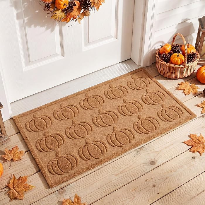 Fall Front Door Mat Outdoor Beige Pumpkin Mat Non-Slip Backing | Amazon (US)