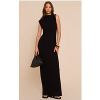 Black Linen Look Sleeveless Drape Neck Detail Maxi Dress | PrettyLittleThing US