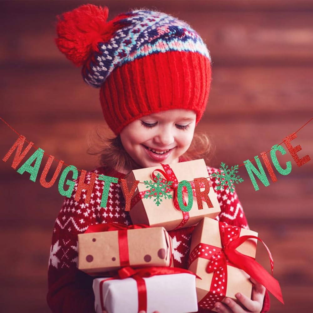 Red & Green Glitter Naughty Or Nice Banner Naughty or Nice Christmas Banner Decorations for Grinc... | Amazon (US)