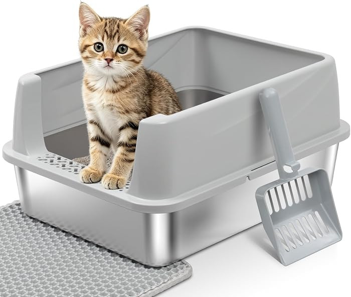 Stainless Steel Litter Box with Lid,Cat Litter Box for Kitten | Amazon (US)