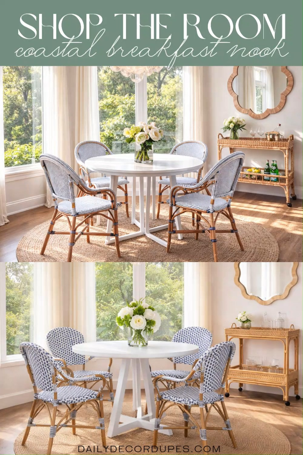 Shop The Room: Coastal Breakfast Nook. Coastal Dining Nook. Beach-Inspired Breakfast Nook. Coastal Chic Dining Space. Coastal Home Styling. Coastal Chic Dining Space. Shop The Room Coastal Style. Breakfast Nook Inspiration. 

Home more affordable option find copy cat similar look for less budget friendly affordable cheap cheaper beautiful pretty. Clearance sale coupon code discount code promo code luxury lookalike look a like Inspo inspiration inspired by idea ideas Love like these? I share multiple every day in my FB group.
#shoptheroom #breakfastnook #coastalstyle #homeinspo #coastalliving #coastalhome #kitchennook  

 