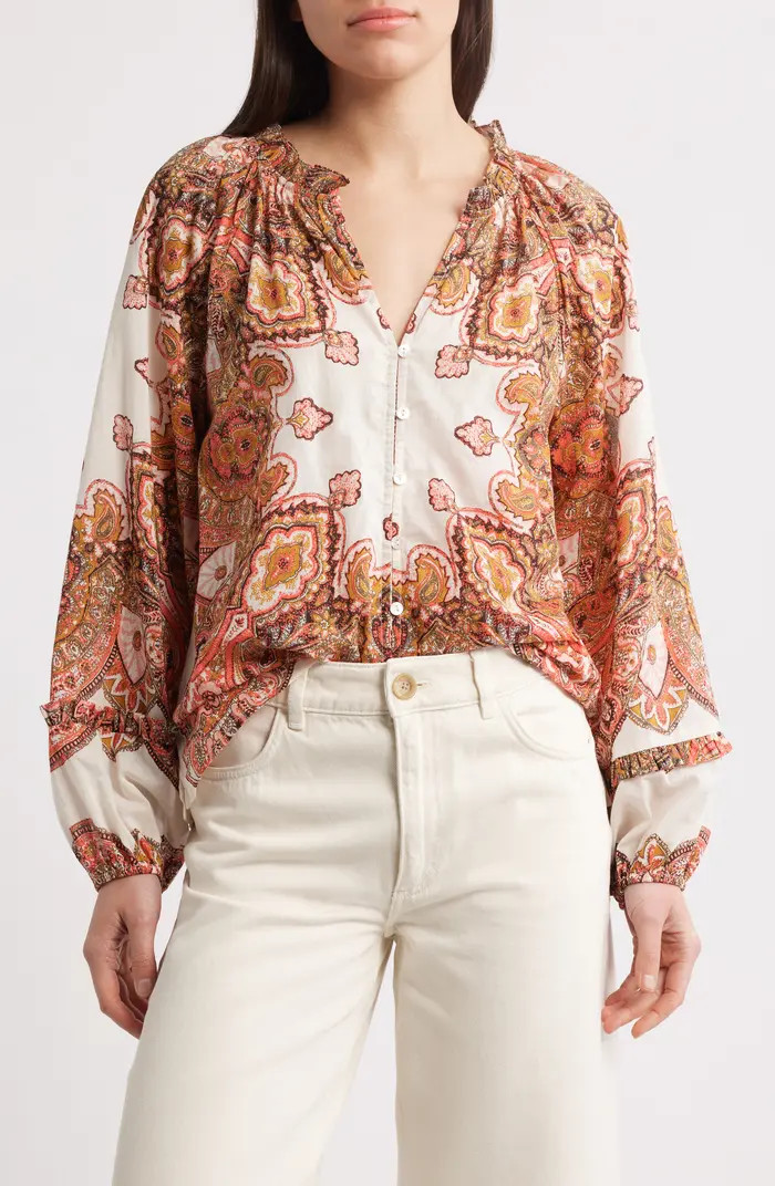 Alicia Paisley Print Organic Cotton Voile Peasant Top | Nordstrom