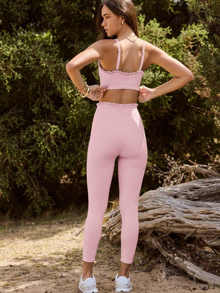Aralina Leisurwear Ruffle Trim Sleeveless High Waisted Workout Crop And Legging Two Pieces Set | SHEIN
