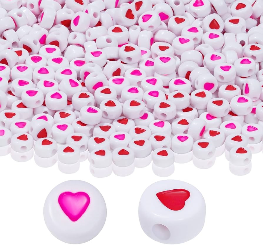 jiebor 800pcs Heart Valentine Plastic Small Pony Round Beads for Bracelets Jewelry Making Red Pin... | Amazon (US)