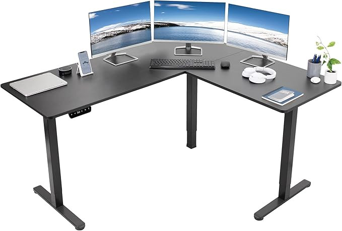 VIVO Electric Height Adjustable 63 x 55 inch Corner Stand Up Desk, Black Table Top, Black Frame, ... | Amazon (US)
