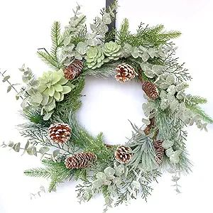 idyllic 22 Inches Greenery Wreath Snowy Pine Cone Grapevine Wreath Artificial Winter Garlands for... | Amazon (US)