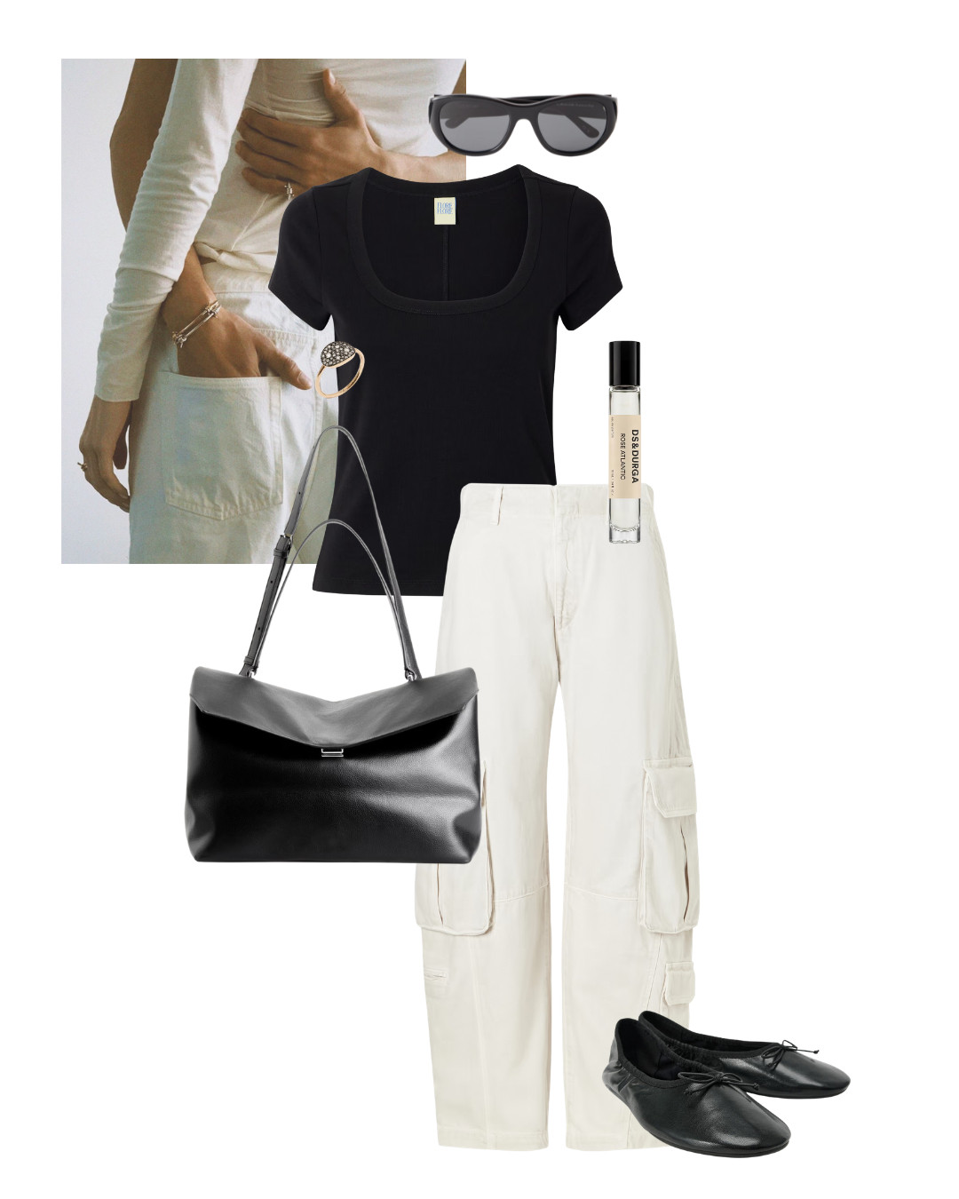 The Perfect White Jeans 
| Black Baby Tee | White Cargo Jeans | Leather Bag | Ballet Flats | Sunglasses 

 #LTKuk #LTKsummer #LTKautumn