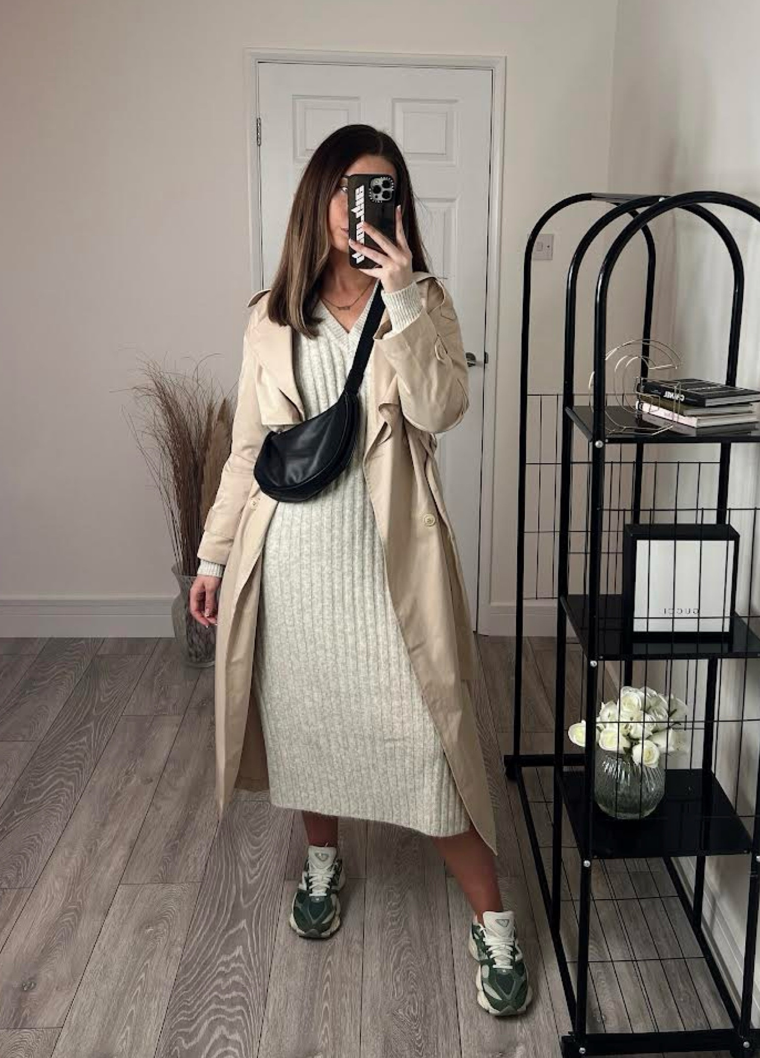 In the style, New balance, Primark, Asos, H&m, transitional outfit, transitional style, winter outfit, winter fashion, trench coat, jumper dress, knit dress, midi dress, crossbody bag, black leather bag, green trainers, winter outfit ideas, style inspiration 

#LTKSeasonal #LTKstyletip #LTKeurope