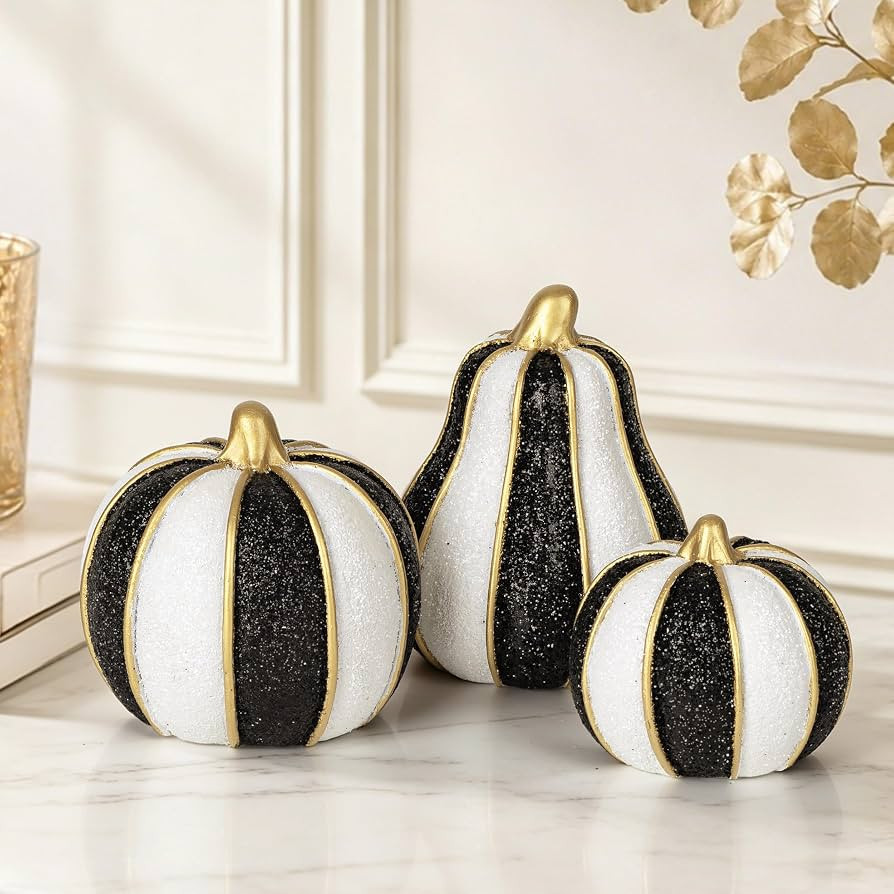 AELS Modern Pumpkins Fall Decor Indoor, Set of 3 Elegant Tabletop Decorations, Resin Artificial P... | Amazon (US)