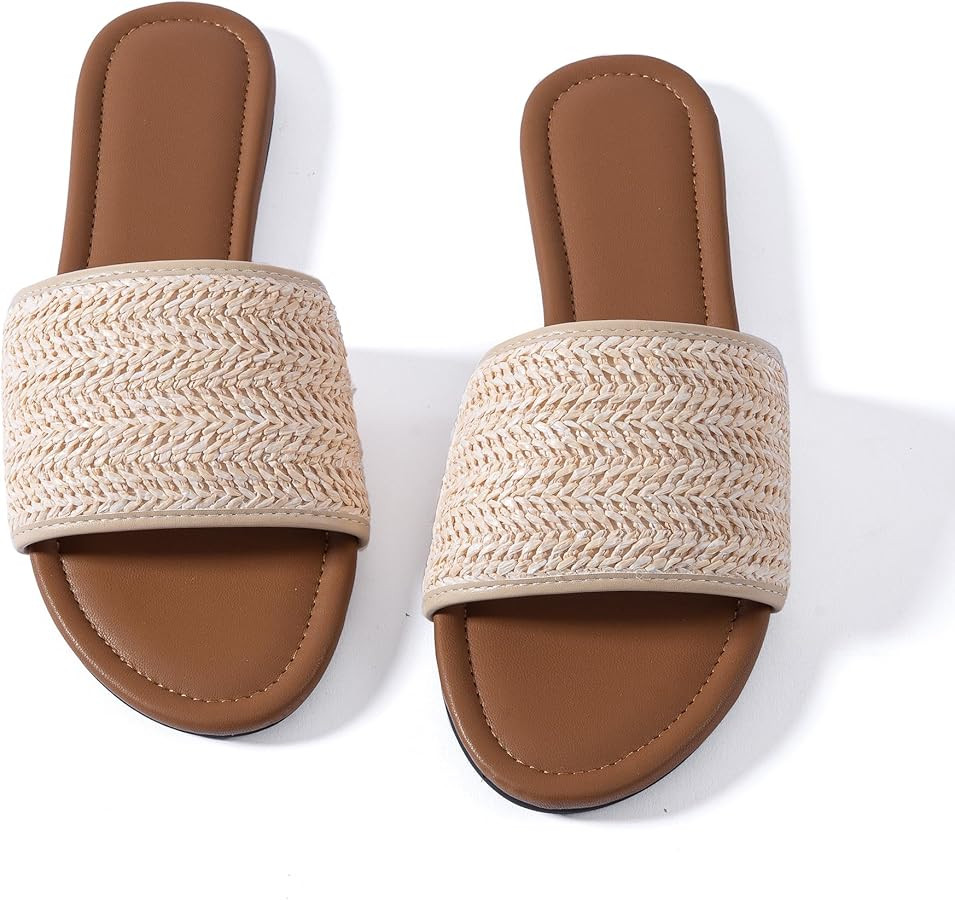 Mtzyoa Women Flat Sandals Braided Leather Nude Summer Dressy Fashion Evening Party Wedding Sandal... | Amazon (US)