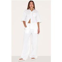 Tall White Linen Look Wide Leg Pants | PrettyLittleThing US