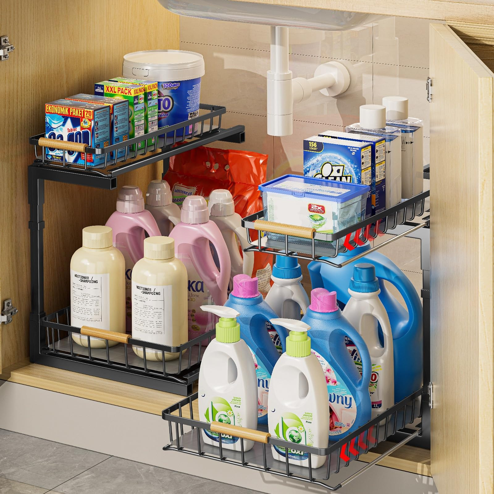 Delamu 2 Pack Under Sink Organizer and Storage, 2 Tier Pull Out Cabinet Organizer, Slide Out Unde... | Amazon (US)