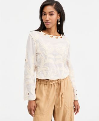 On 34th Women's Cotton Embroidered Cutwork Top, Macy's Exclusive - Winter Ivory | Macy's