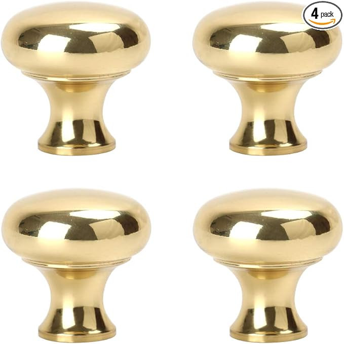 RZDEAL 4 PCS 1.0'' x 0.9'' Brass Mirror-Polished Pulls Round Brass Pulls Antique Simple and Elega... | Amazon (US)