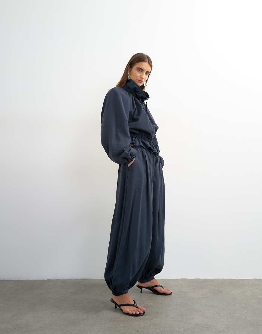 Topshop balloon pants with tie waist in navy - part of a set | ASOS (Global)
