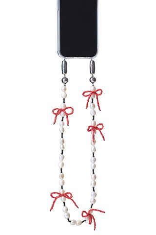 Ossa Pearl And Bow Shoulder Length Phone Chain in Ivory | FWRD 