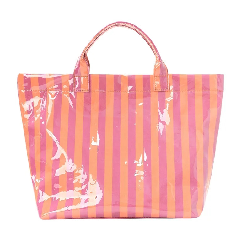 Lushandy Striped PVC Tote Bag for Women, Checkered Plastic Tote Bag for Beach Pool Large Plaid Le... | Walmart (US)
