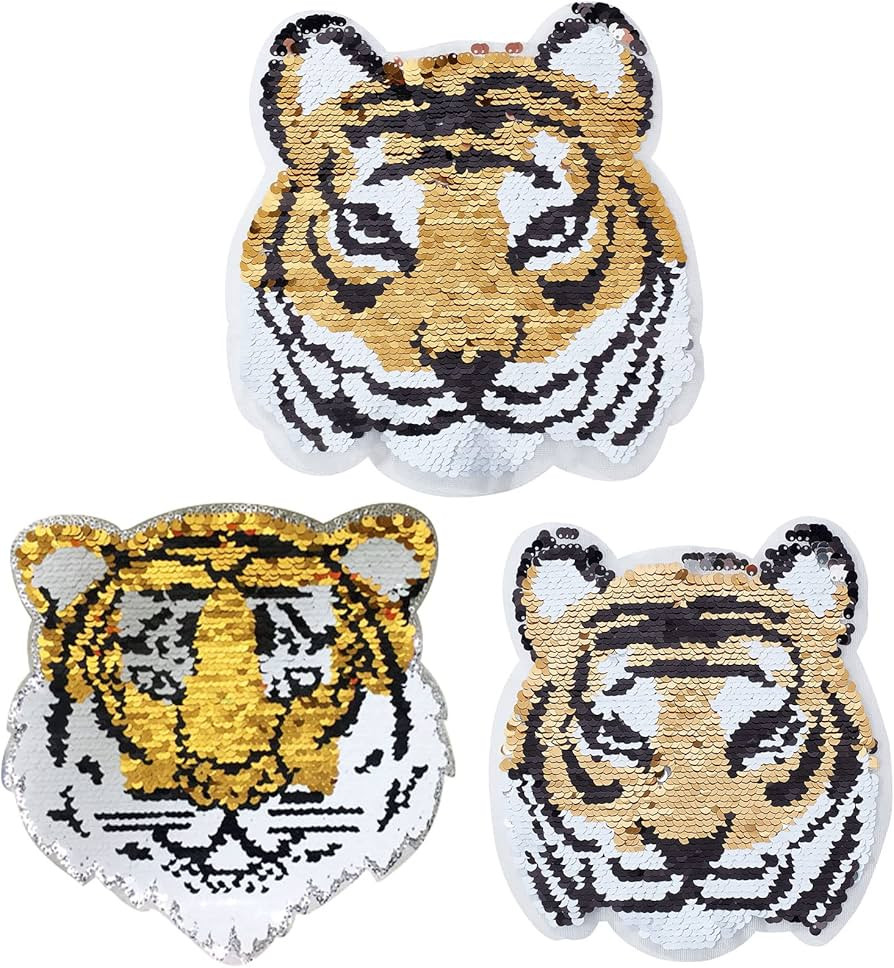 INFUNLY 4pcs Tiger Sequins Sew On Patches Reversible Embroidered Beaded Applique Patches DIY Appl... | Amazon (US)