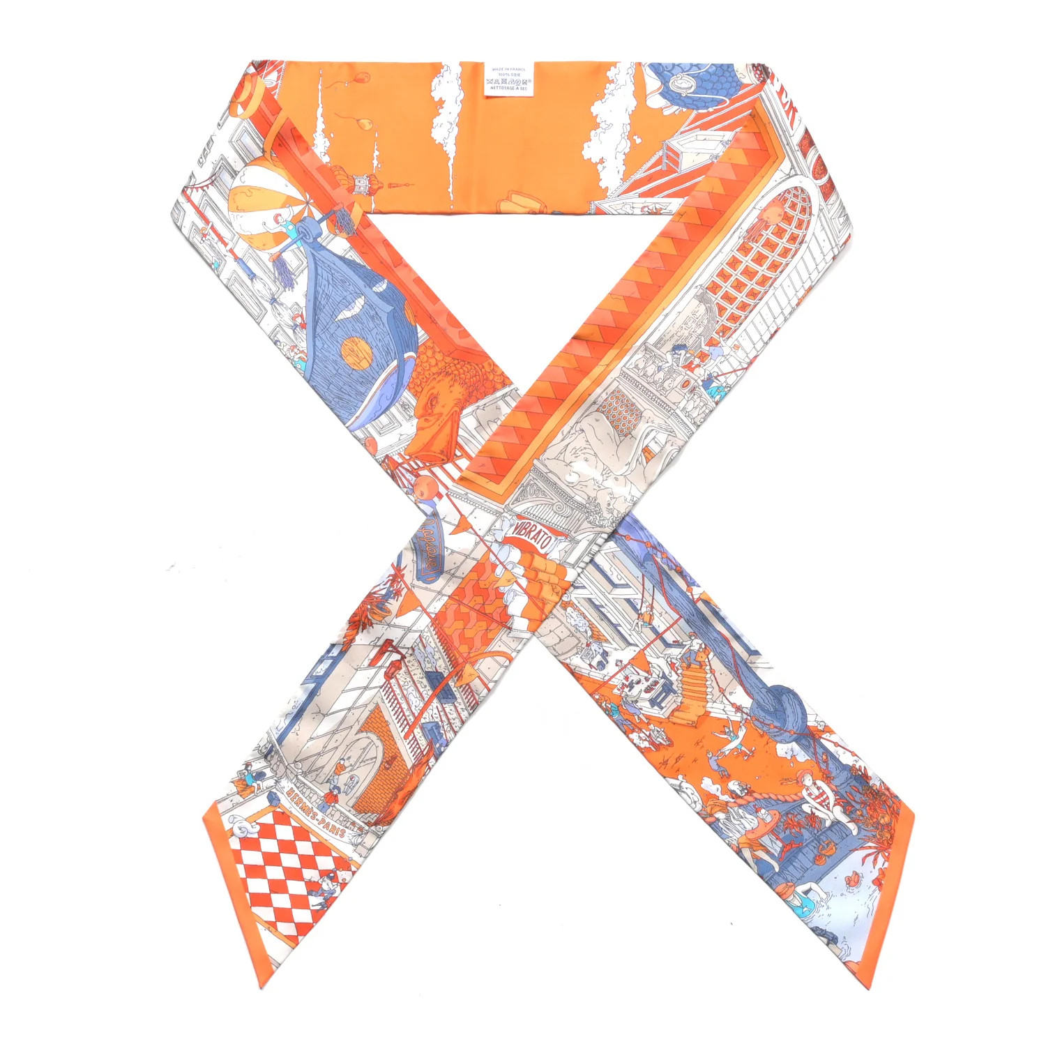 Silk Le Grand Prix du Faubourg Maxi Twilly Slim Orange Bleu Jean | FASHIONPHILE (US)