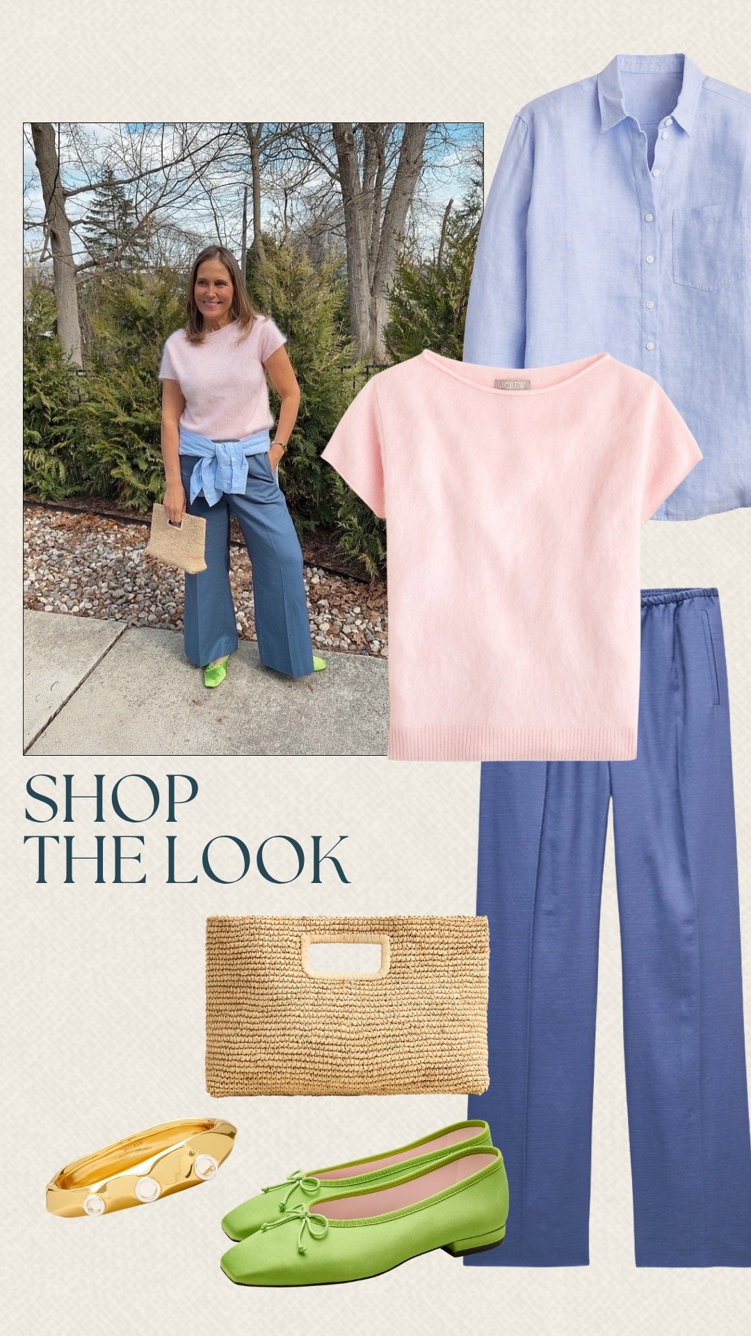 We pulled these J.Crew pants together with a soft tee and a lightweight button down for a colorful look. We love the mix of pastels here and how it all comes together. The bright flats really make the outfit and add a fun pop.

#LTKMidsize #LTKOver40 #LTKSeasonal