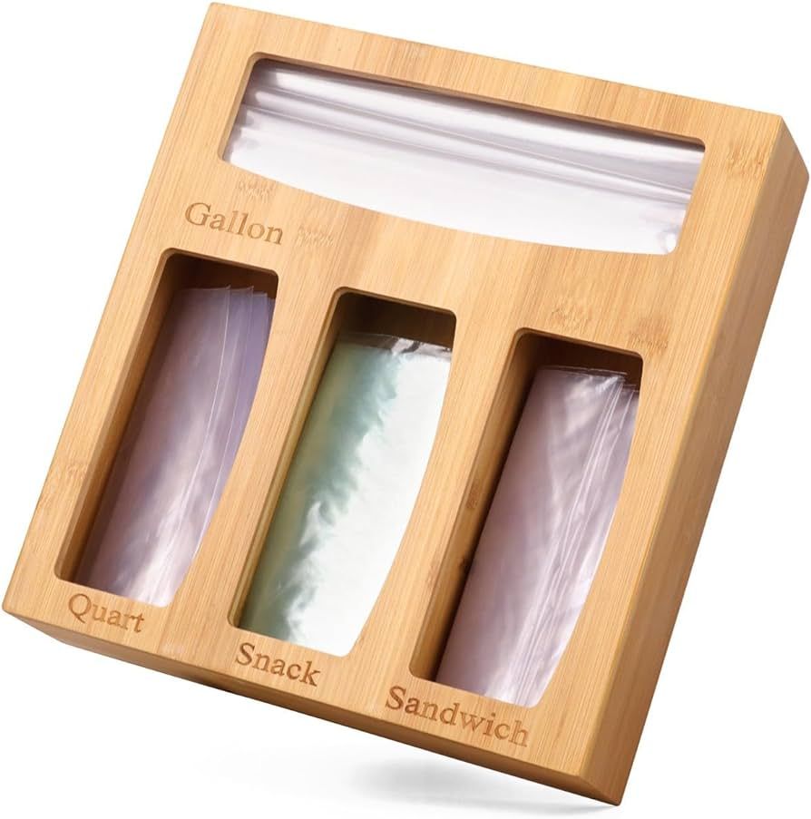 Premium Quality Solid Bamboo One Piece Ziplock Bags Organizer, Food Storage Bag Dispenser for Kit... | Amazon (US)