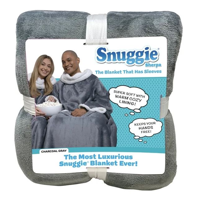 Snuggie Sherpa the Original Wearable Blanket with Sleeves, Adult Size, Charcoal | Walmart (US)