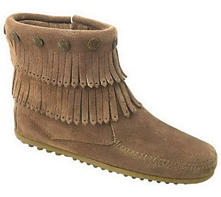 Minnetonka Women's Double Fringe Side-Zip Boots | QVC